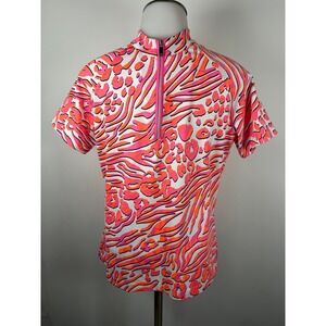 TAIL Women's Multi Color Animal Print 1/4 Zip Golf Top Short Sleeve Size Medium